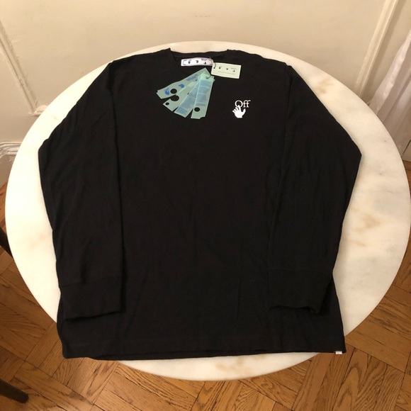 *NWT* Off-White - Virgil Abloh XL “Cut Here” Screened/Embroidered LS T-Shirt - Picture 1 of 9